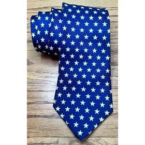 Milano Printed 100% Silk Neck Tie Navy Blue White Stars Patriotic USA America